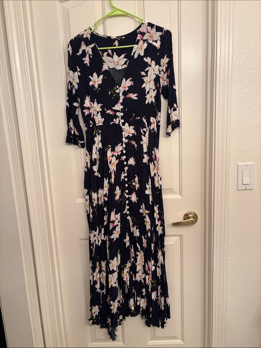 Floral Button-Front Maxi Dress in Navy